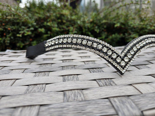 Sparkly 5 Row Crystal Browband for Horses: V Shape, Black and White round crystals