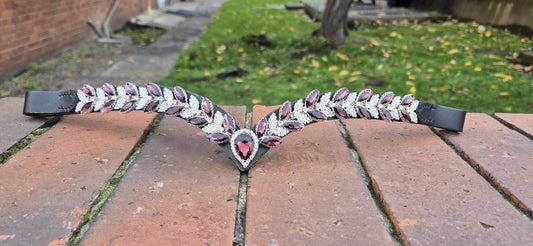 Sparkly V shap Burgundy and White crystal Browband ideal for dressage showing Bridle