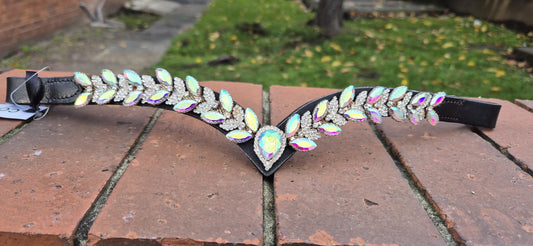 Sparkly V shap Rainbow crystal Browband ideal for dressage showing Bridle