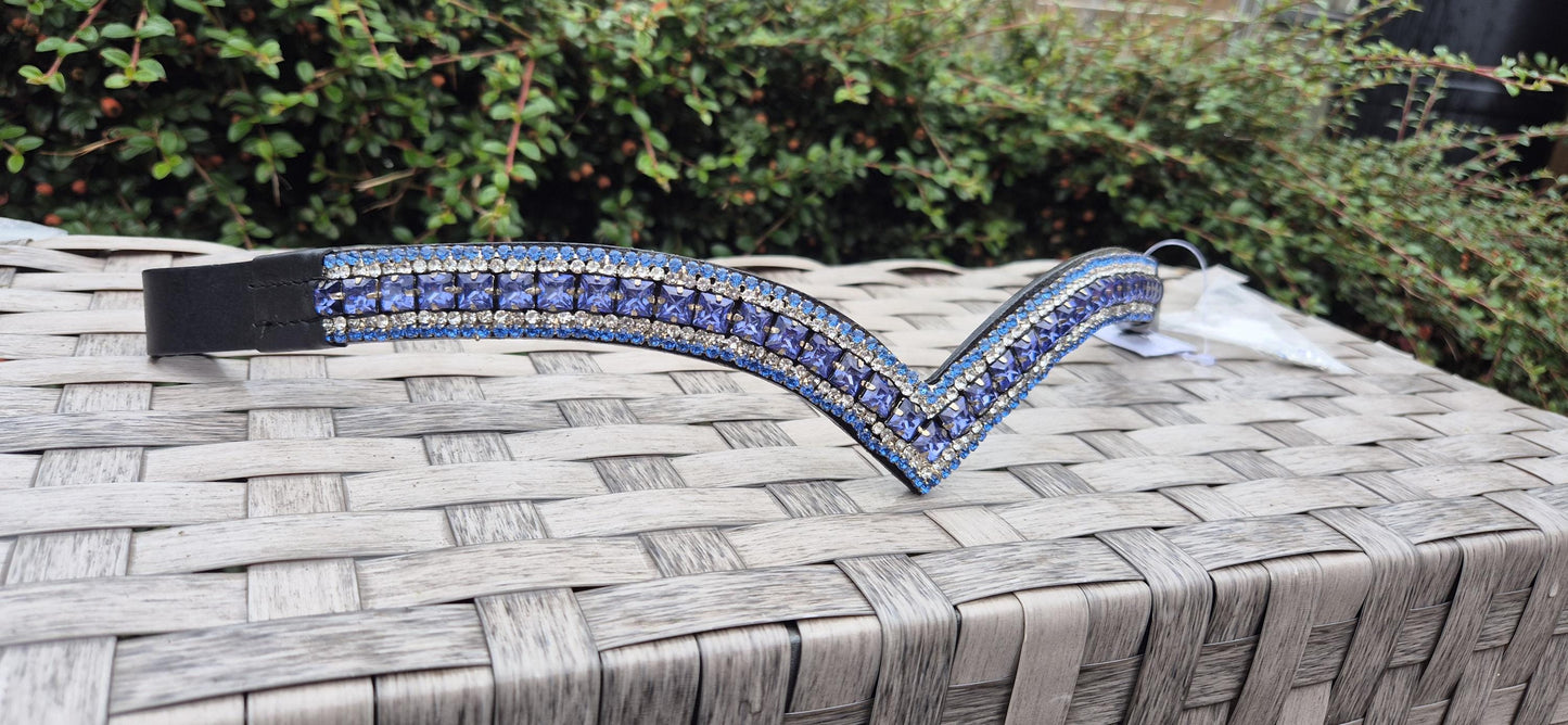 Sparkly 5 Row Crystal Browband for Horses: V Shape,Ice blue square crystals