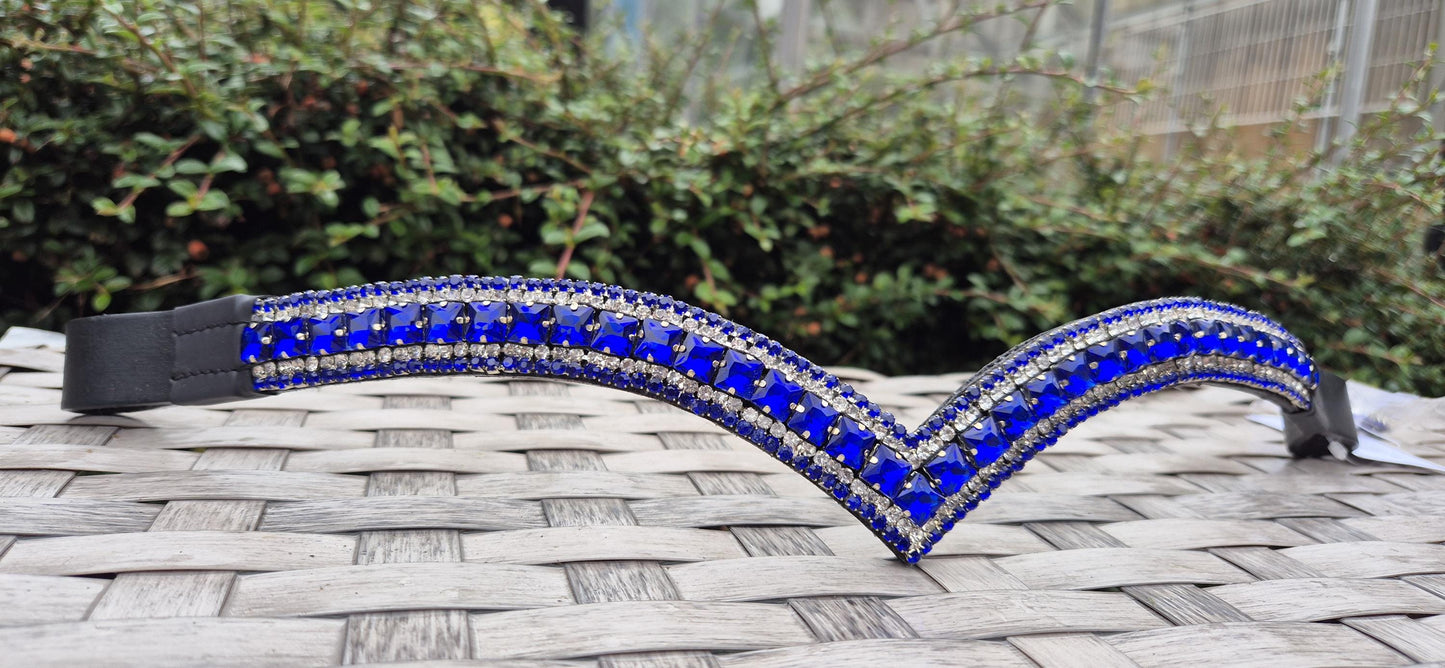 Sparkly Royal Blue Crystal Browband: Dressage Horse Bridle