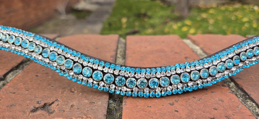 Sparkly Curve shap 5 Row Turquoise Crystal Horse browband ideal for dressage showing Bridle