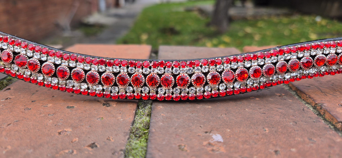 Sparkly Curve shap 5 Row Red Crystal Horse browband ideal for dressage showing Bridle