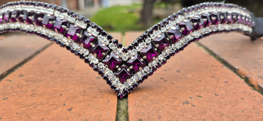Sparkly 5 Row Crystal Browband for Horses: V Shape purple crystal