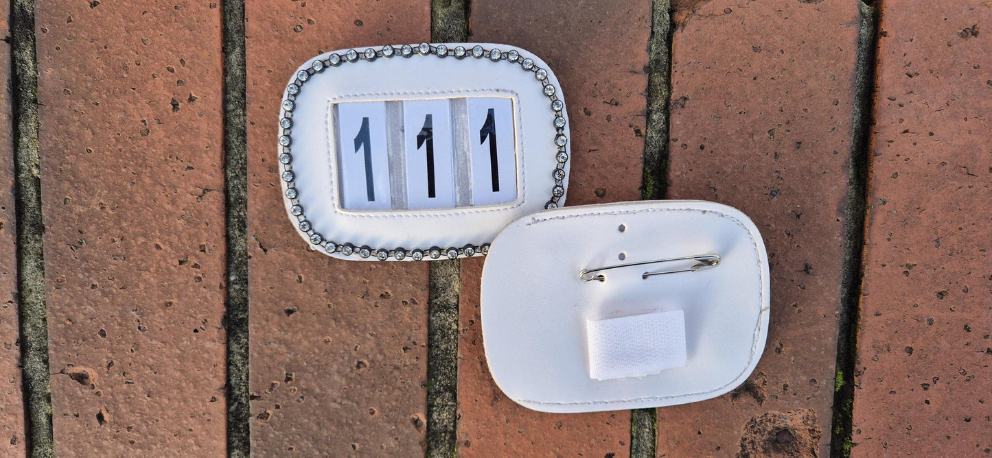 Rhinestone show number Holder Horse competition Number Badge Black, Brown & White Options