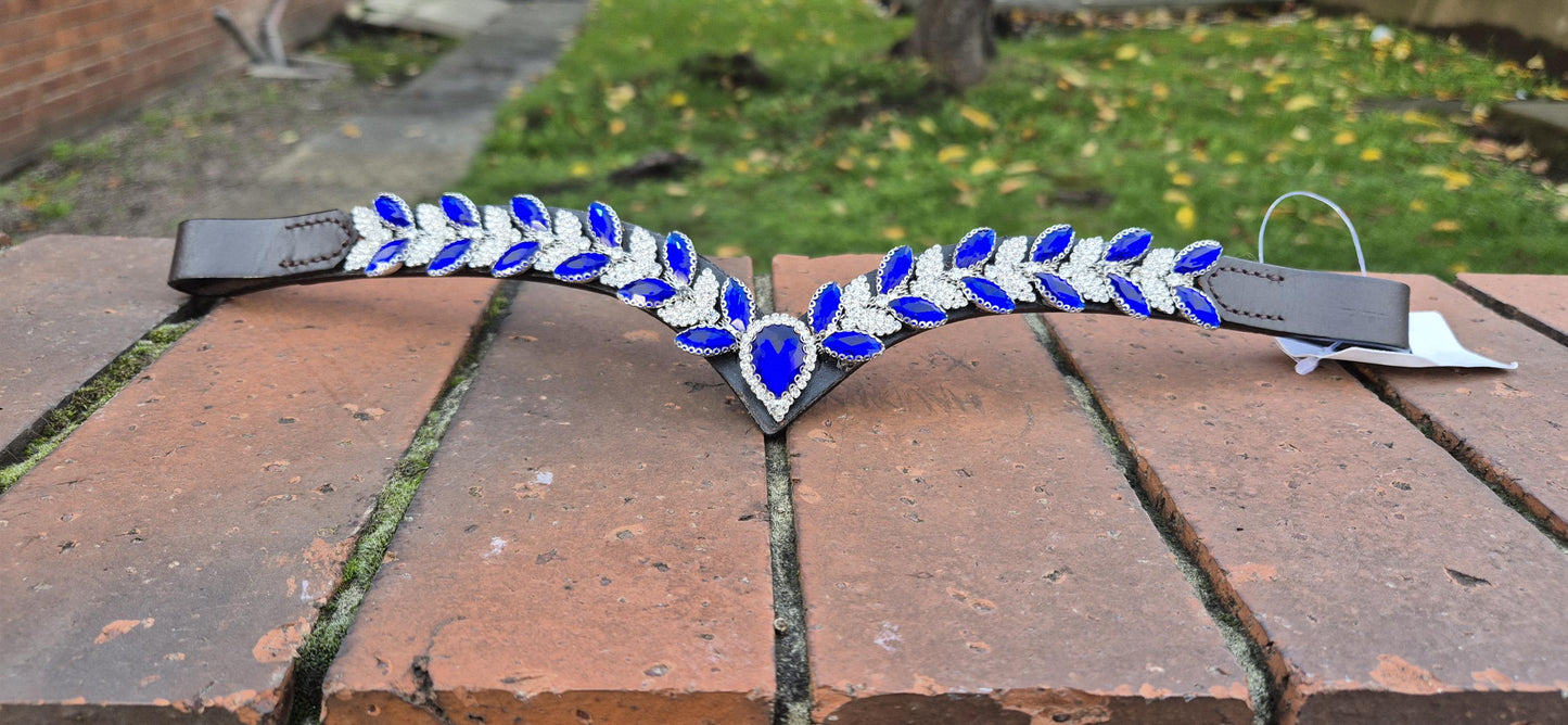 Sparkly V shap Royal Blue crystal Browband ideal for dressage showing Bridle