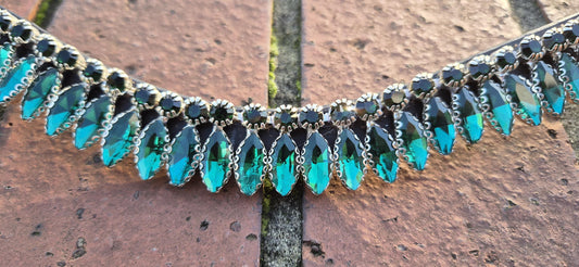Handmade Green Crystal Horse Browband • Curve shape Leather Bling Browband