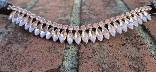 Handmade Pink Crystal Horse Browband • Curved Leather Bling Browband
