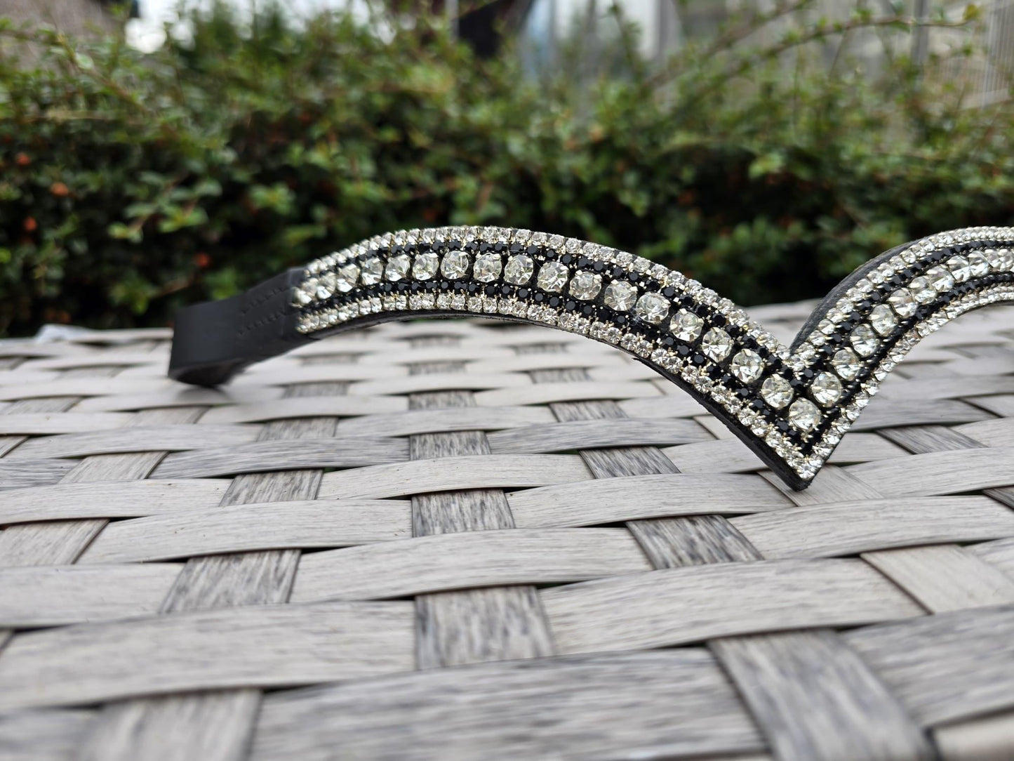 Sparkly 5 Row Crystal  Browband for Horses: V Shape, Black and White round crystals