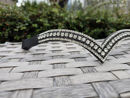 Sparkly 5 Row Crystal  Browband for Horses: V Shape, Black and White round crystals