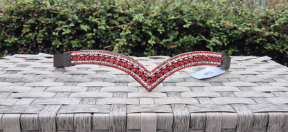 Sparkly 5 Row Crystal Browband for Horses: V Shape, Red crystals