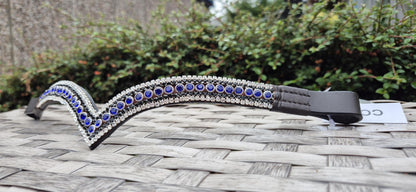 Sparkly 5 Row Crystal Browband for Horses V Shape, Royal Blue & Black/White crystal