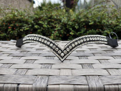 Sparkly 5 Row Crystal  Browband for Horses: V Shape, Black and White round crystals