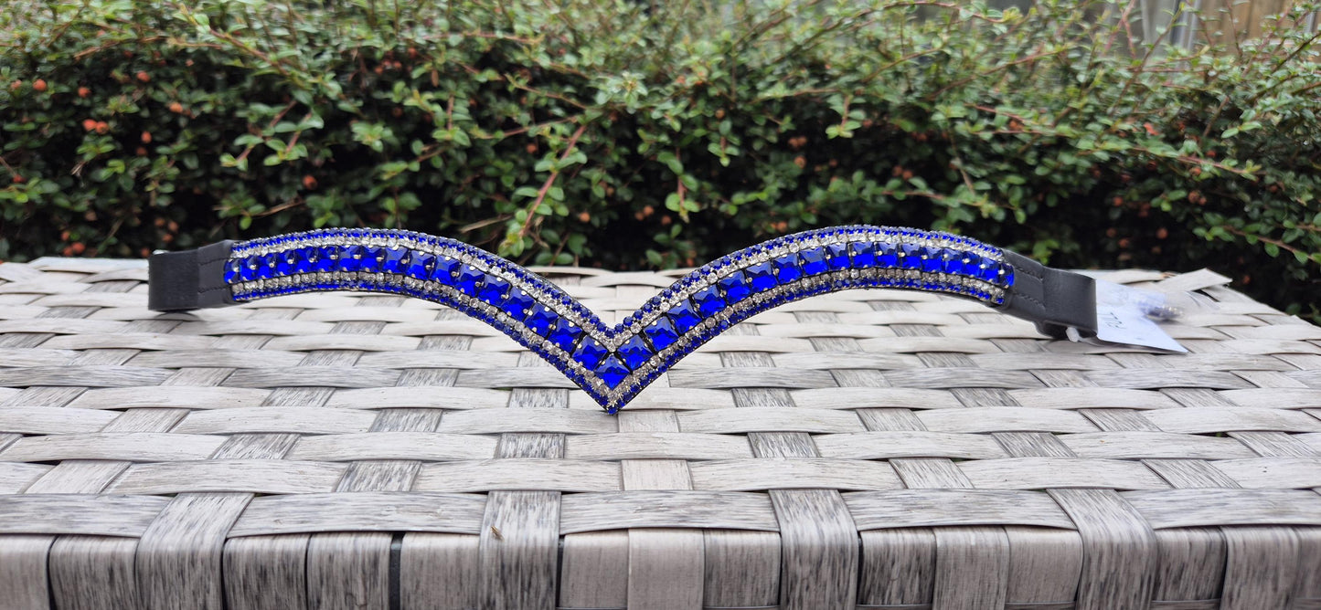 Sparkly Royal Blue Crystal Browband: Dressage Horse Bridle