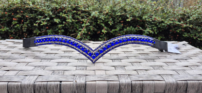 Sparkly Royal Blue Crystal Browband: Dressage Horse Bridle