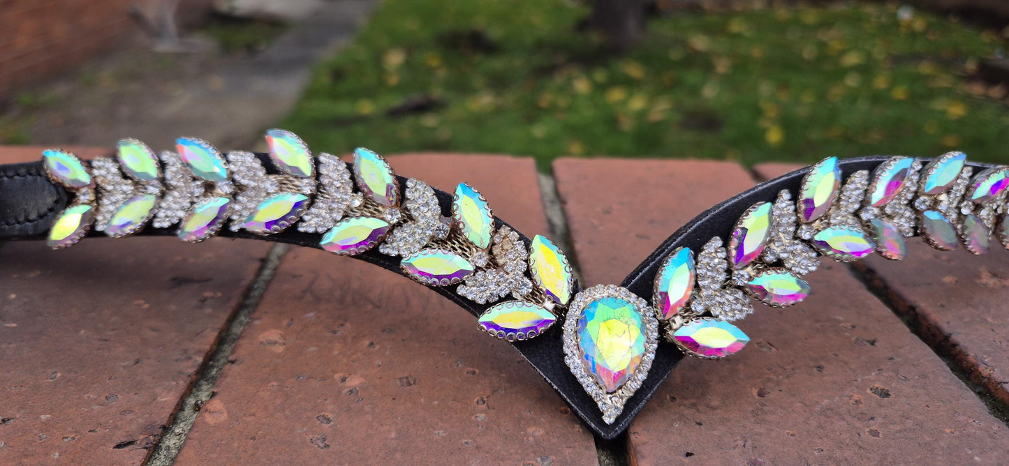 Sparkly V shap Rainbow crystal Browband ideal for dressage showing Bridle
