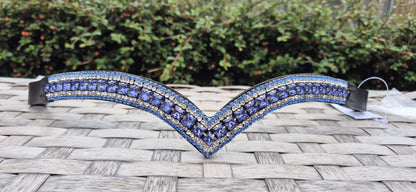 Sparkly 5 Row Crystal Browband for Horses: V Shape,Ice blue square crystals