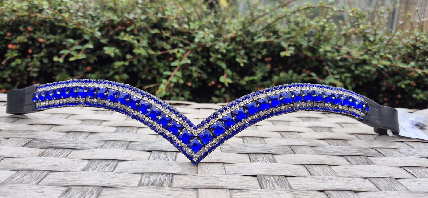 Sparkly Royal Blue Crystal Browband: Dressage Horse Bridle