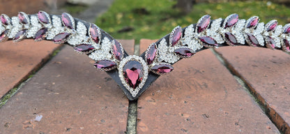 Sparkly V shap Burgundy and White crystal Browband ideal for dressage showing Bridle