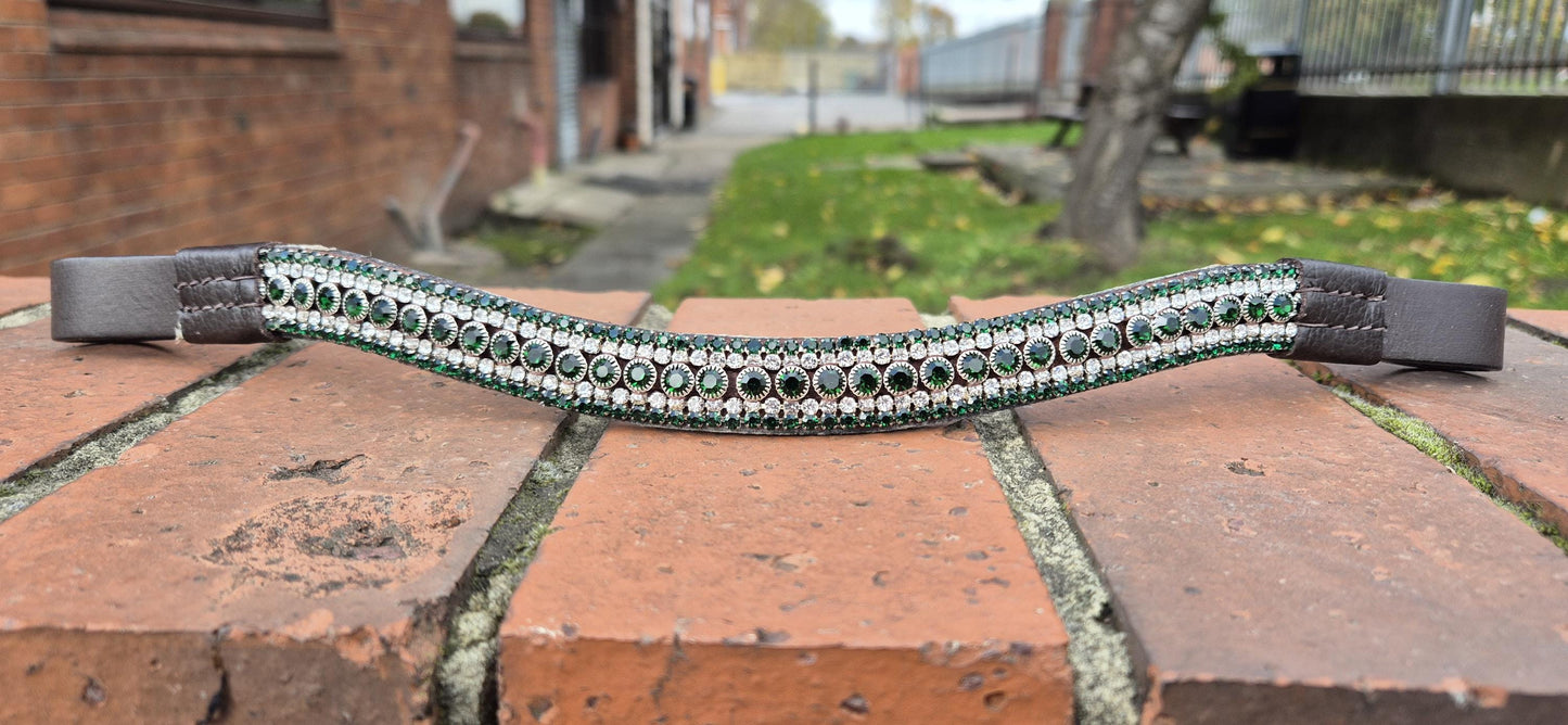 Sparkly Curve shap 5 Row Green Crystal Horse browband ideal for dressage showing Bridle