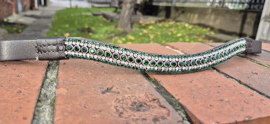 Sparkly Curve shap 5 Row Green Crystal Horse browband ideal for dressage showing Bridle