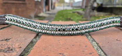 Sparkly Curve shap 5 Row Green Crystal Horse browband ideal for dressage showing Bridle