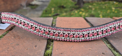 Sparkly Curve shap 5 Row Pink Crystal Horse browband ideal for dressage showing Bridle