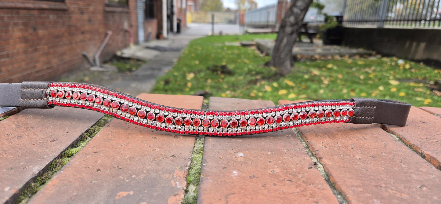 Sparkly Curve shap 5 Row Red Crystal Horse browband ideal for dressage showing Bridle