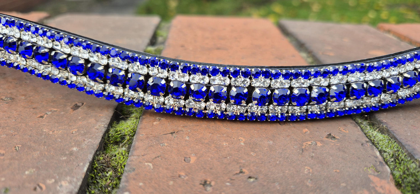 Handcrafted Royal Blue Crystal Horse Browband for Bridle (Pony, Cob, Full)