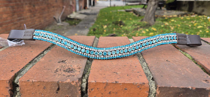 Sparkly Curve shap 5 Row Turquoise Crystal Horse browband ideal for dressage showing Bridle