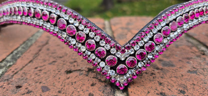 Sparkly 5 Row Crystal Browband for Horses: V Shape, Pink round crystals