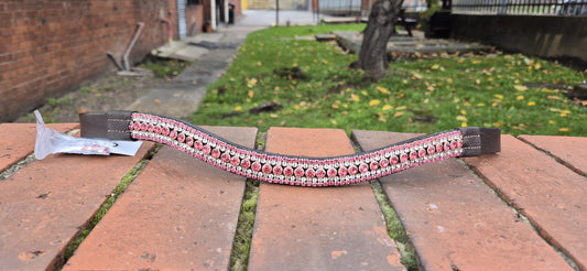 Sparkly Curve shap 5 Row Pink Crystal Horse browband ideal for dressage showing Bridle