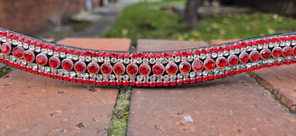 Sparkly Curve shap 5 Row Red Crystal Horse browband ideal for dressage showing Bridle
