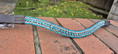 Sparkly Curve shap 5 Row Turquoise Crystal Horse browband ideal for dressage showing Bridle