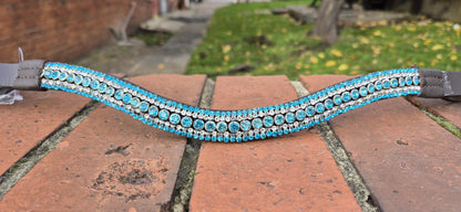 Sparkly Curve shap 5 Row Turquoise Crystal Horse browband ideal for dressage showing Bridle