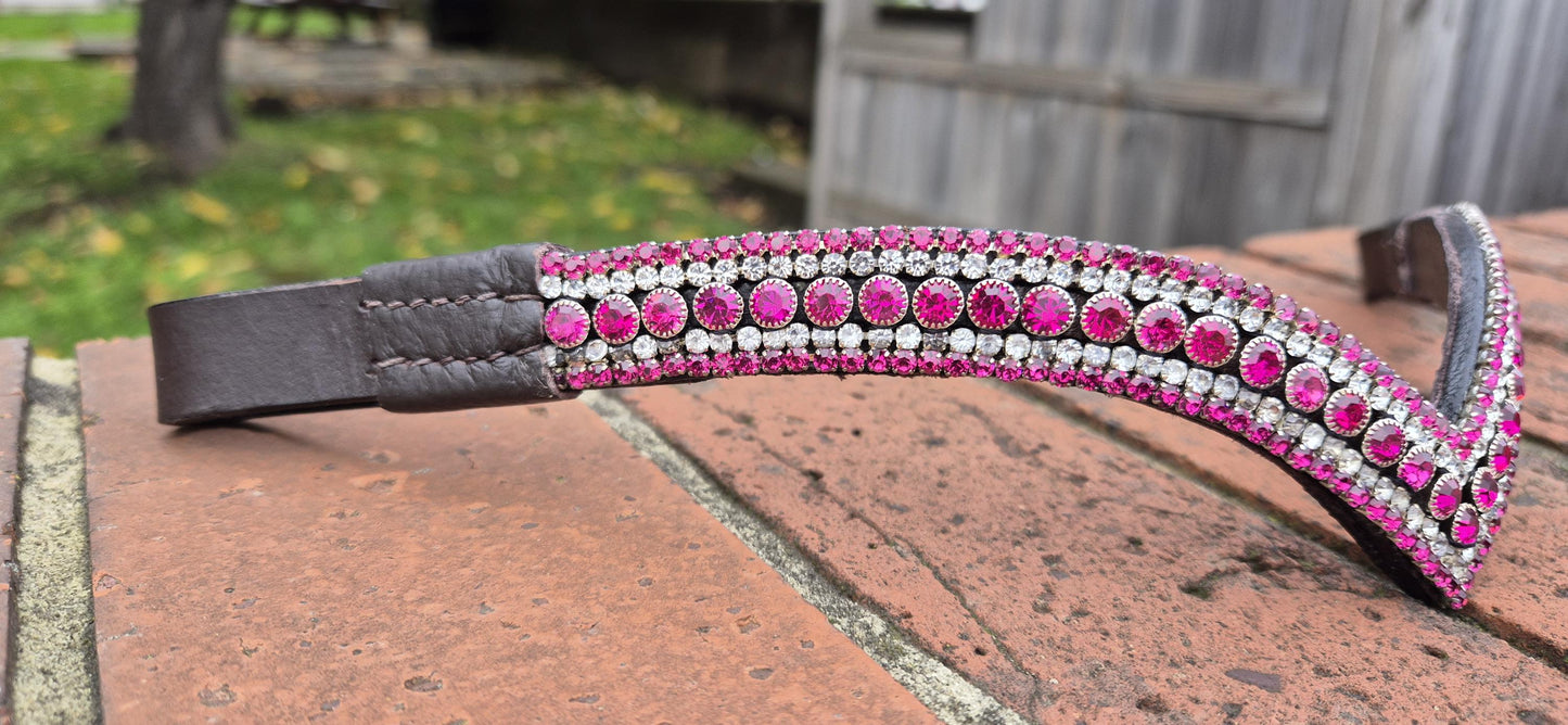 Sparkly 5 Row Crystal Browband for Horses: V Shape, Pink round crystals