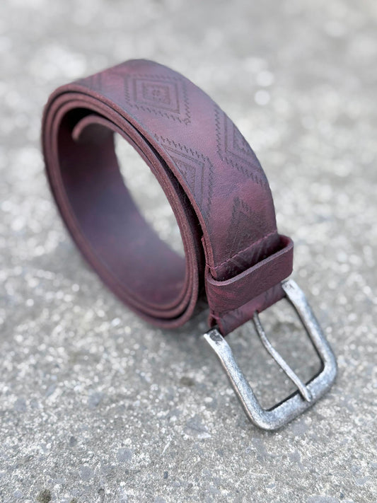 Vintage Brown Embossed Leather Belt for women