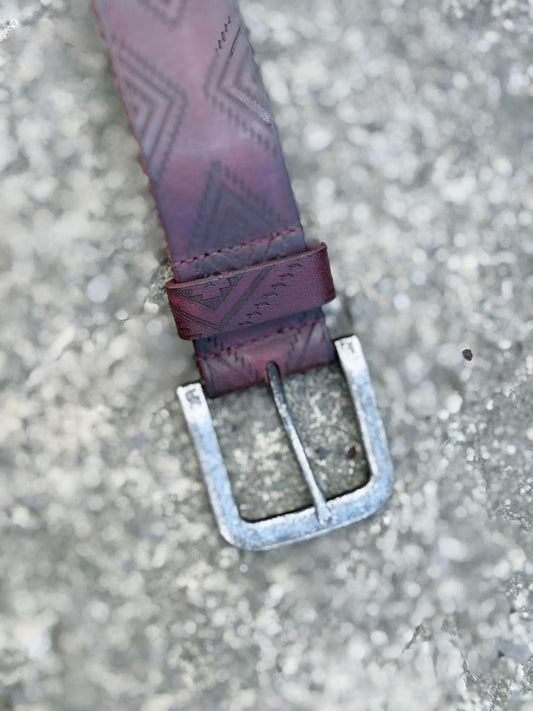Vintage Brown Embossed Leather Belt for women