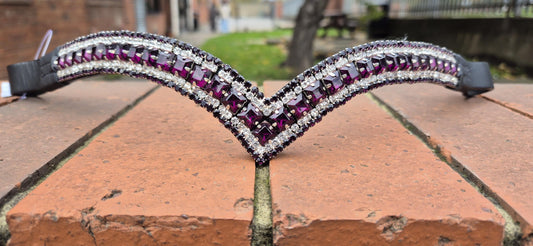 Sparkly 5 Row Crystal Browband for Horses: V Shape purple crystal
