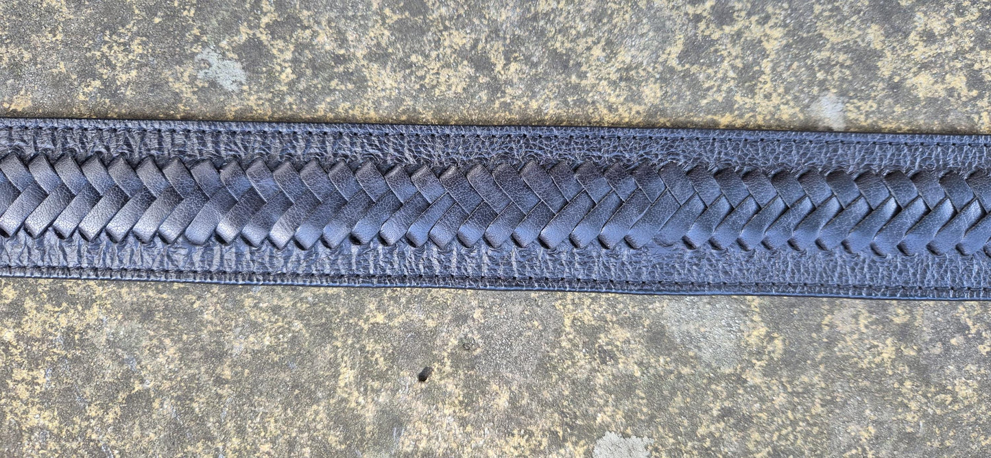 Handcrafted Unisex Black Braided Leather Belt with Silver Buckle