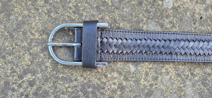 Handcrafted Unisex Black Braided Leather Belt with Silver Buckle