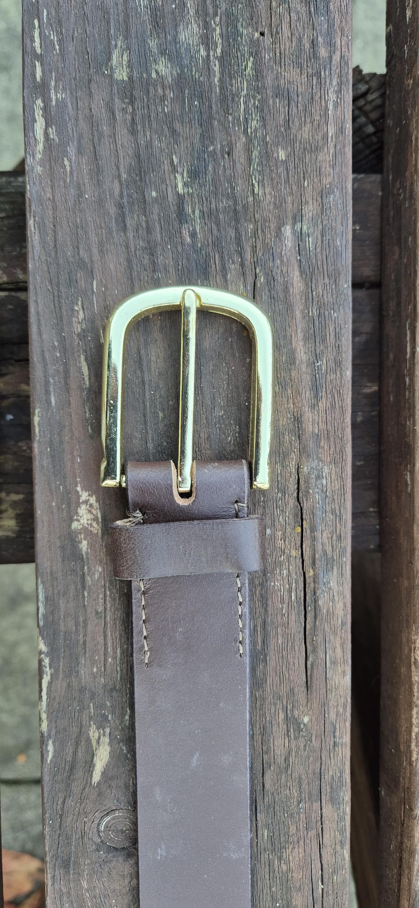 Handcrafted Brown Leather Polo Belt – Red White Green Design, Golden Buckle, Unisex Belt