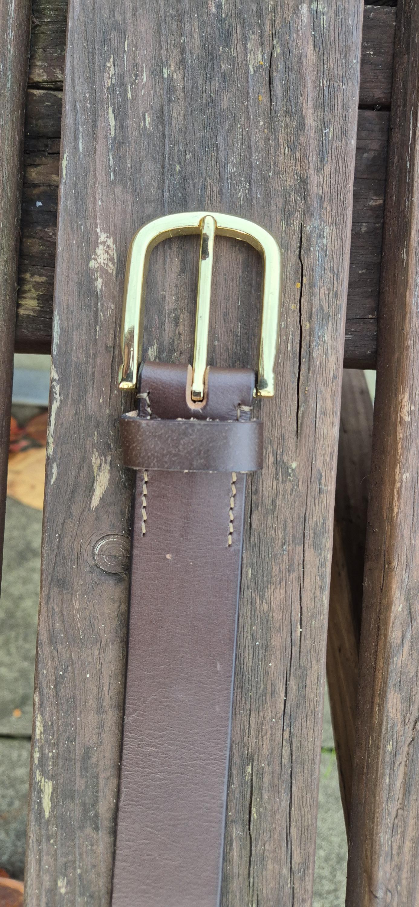 Handcrafted Brown Leather Polo Belt – Navy White Green Design, Golden Buckle, Unisex Belt