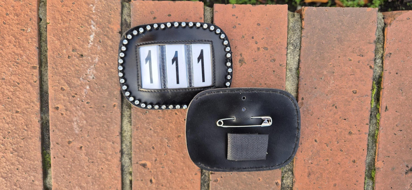 Rhinestone show number Holder Horse competition Number Badge Black, Brown & White Options