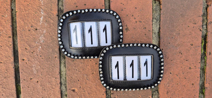 Rhinestone show number Holder Horse competition Number Badge Black, Brown & White Options