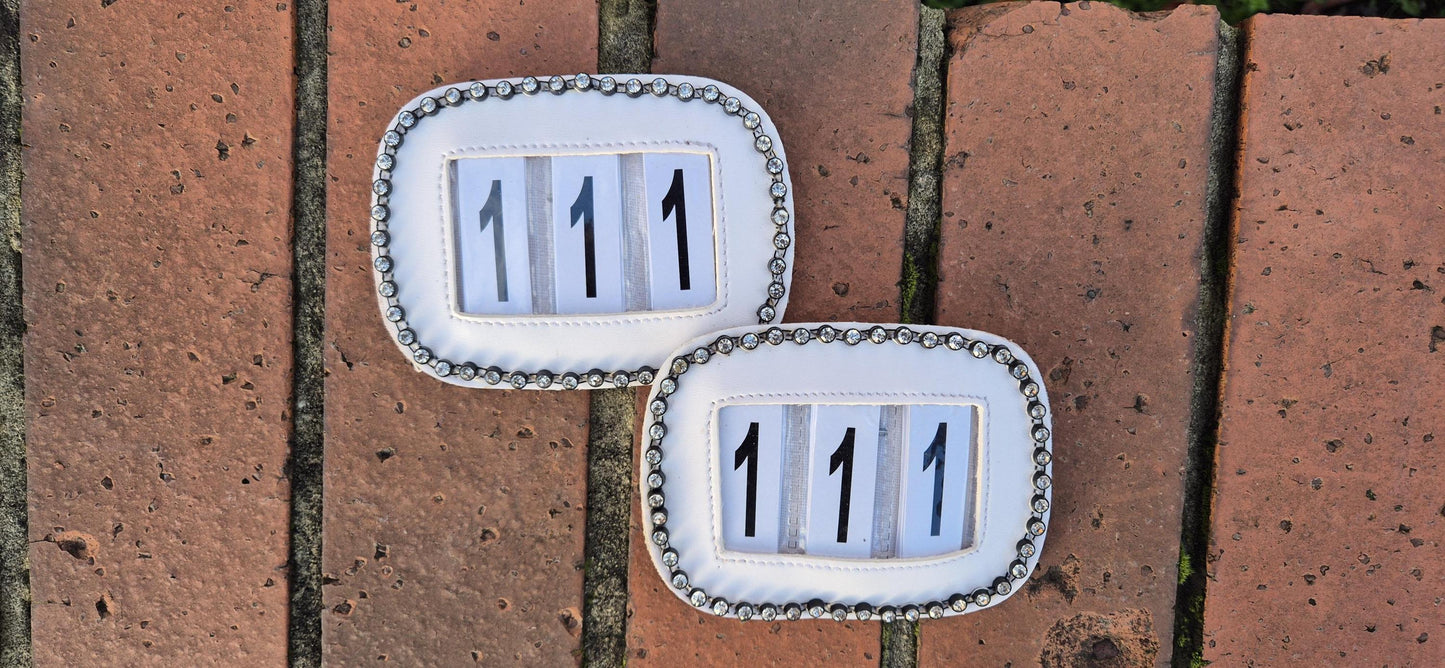 Rhinestone show number Holder Horse competition Number Badge Black, Brown & White Options
