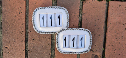 Rhinestone show number Holder Horse competition Number Badge Black, Brown & White Options