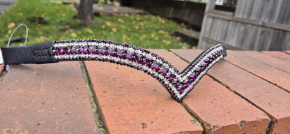 Sparkly 5 Row Crystal Browband for Horses: V Shape purple crystal