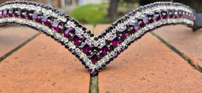 Sparkly 5 Row Crystal Browband for Horses: V Shape purple crystal