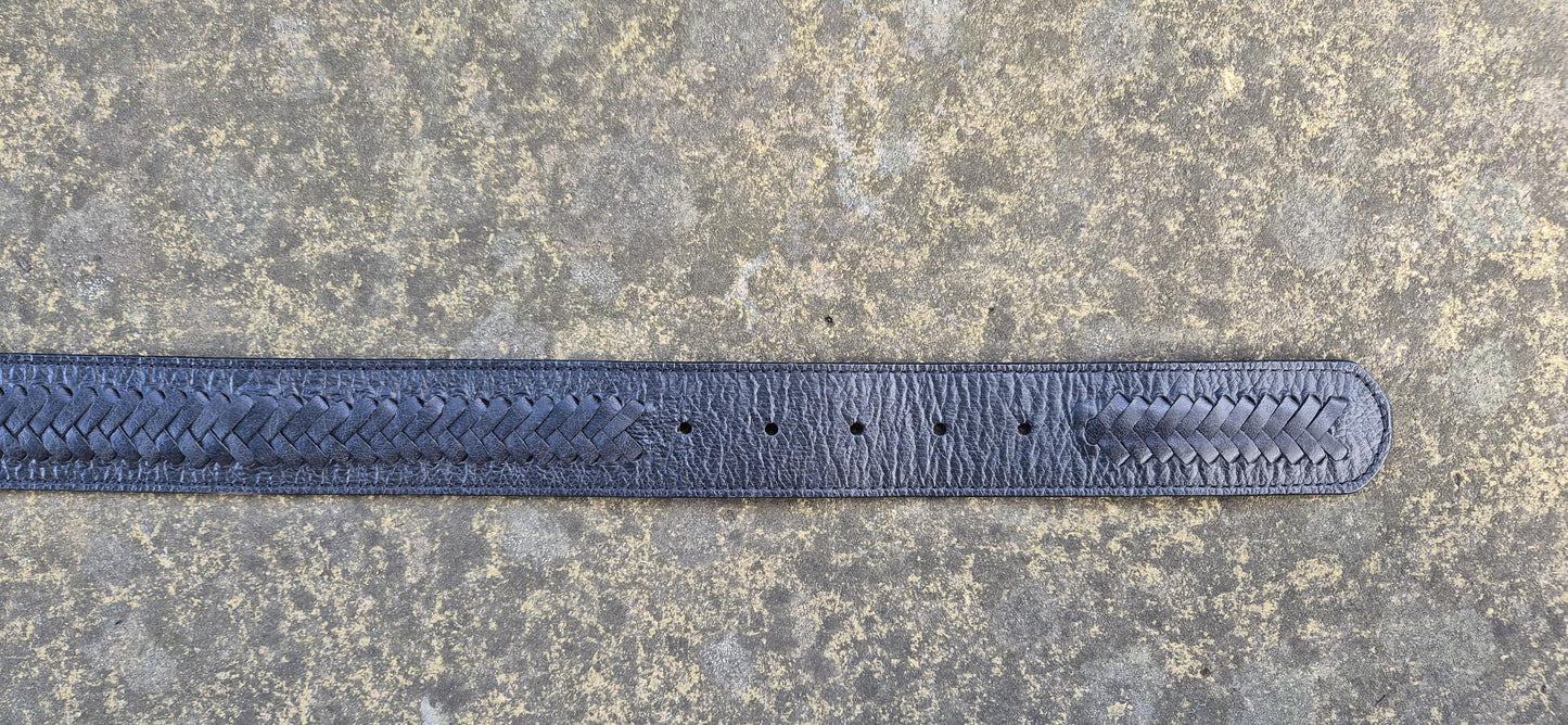 Handcrafted Unisex Black Braided Leather Belt with Silver Buckle